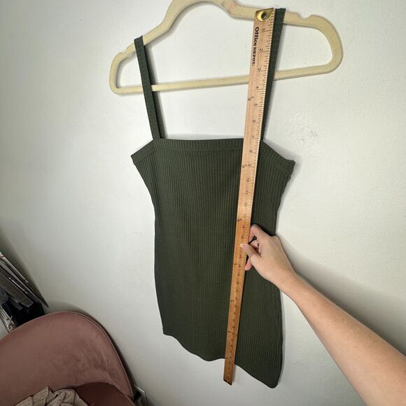 Lovers & Friends Army Green Square Neck Thin Strap Rib Knit Bodycon Mini Small - Picture 12 of 14